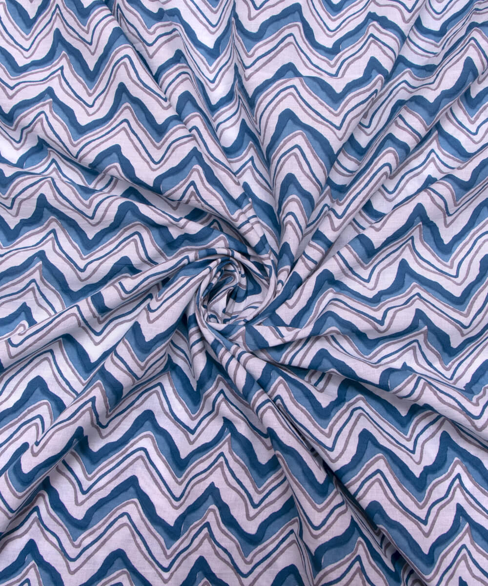 White Colour Zig Zag Printed Cotton Fabric