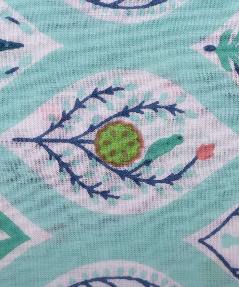 Sea Green Colour Abstract Printed Cotton Fabric