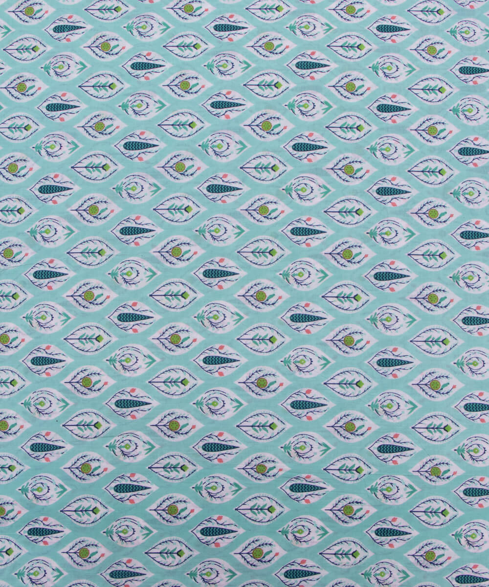 Sea Green Colour Abstract Printed Cotton Fabric