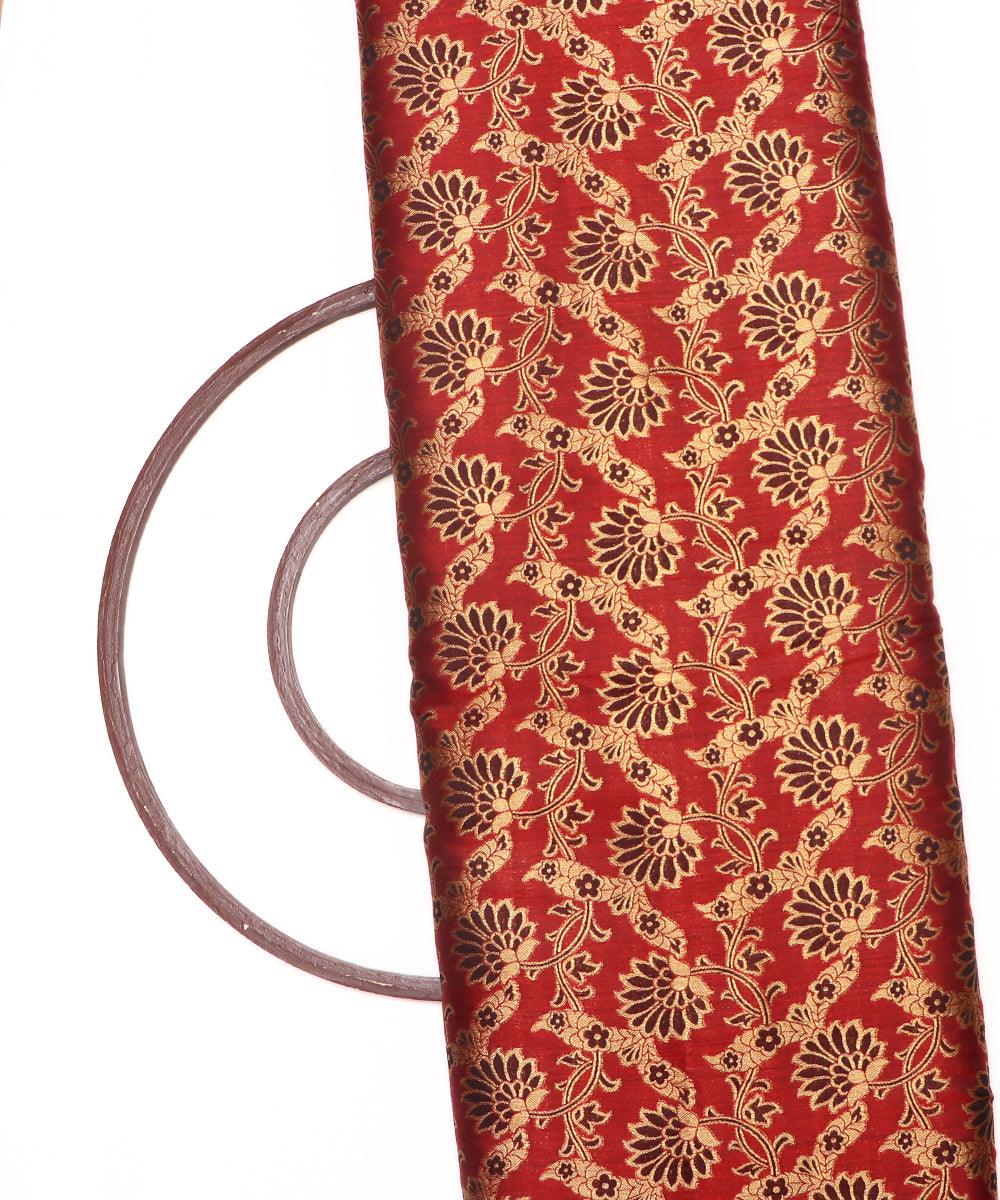 Rust Colour Floral Pattern Brocade Silk Fabric