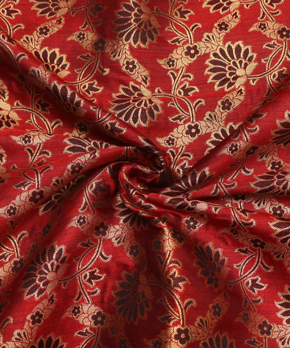 Rust Colour Floral Pattern Brocade Silk Fabric