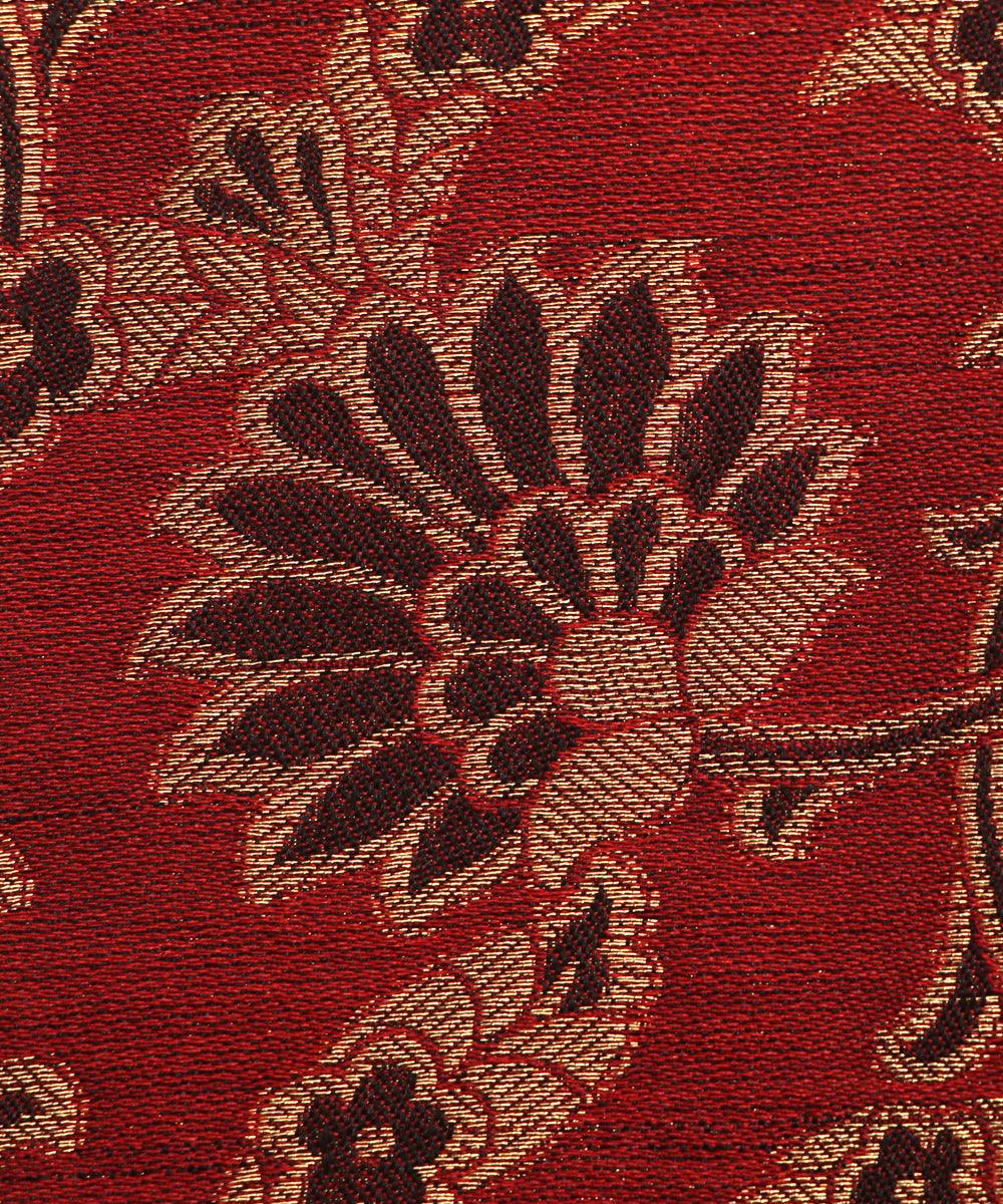 Rust Colour Floral Pattern Brocade Silk Fabric