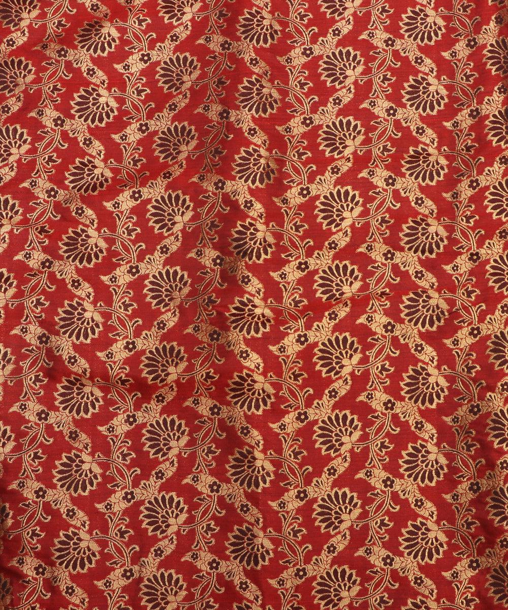 Rust Colour Floral Pattern Brocade Silk Fabric