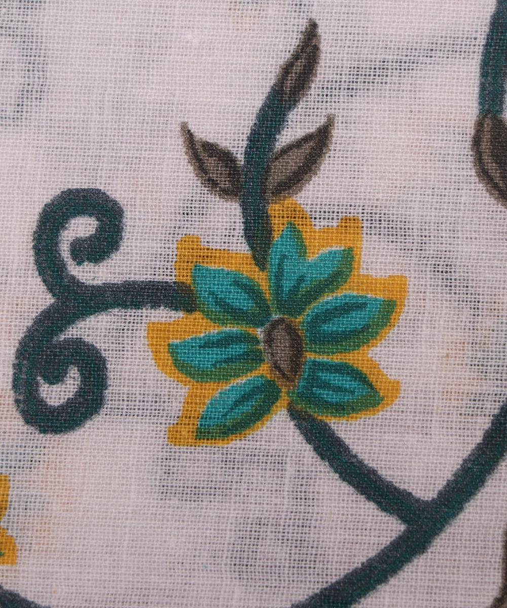 White Colour Floral Print Cotton Fabric