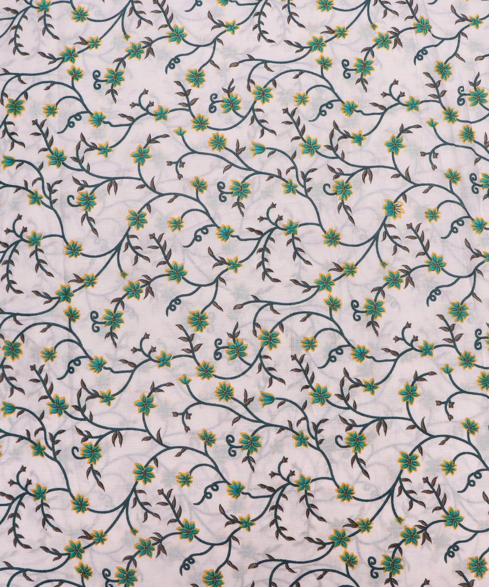 White Colour Floral Print Cotton Fabric