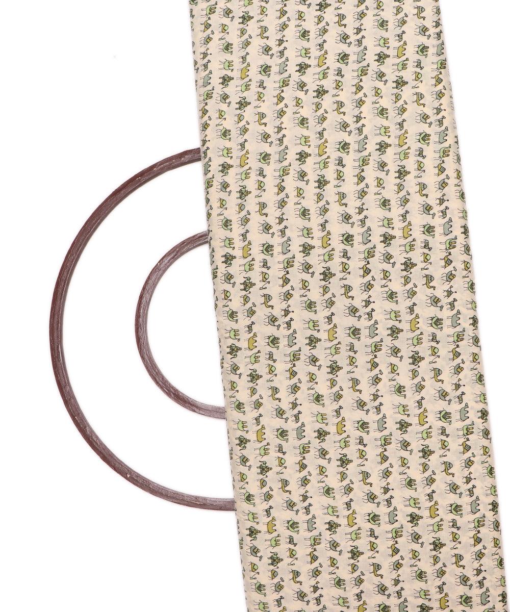 Off White Colour Animal Print Cotton Fabric