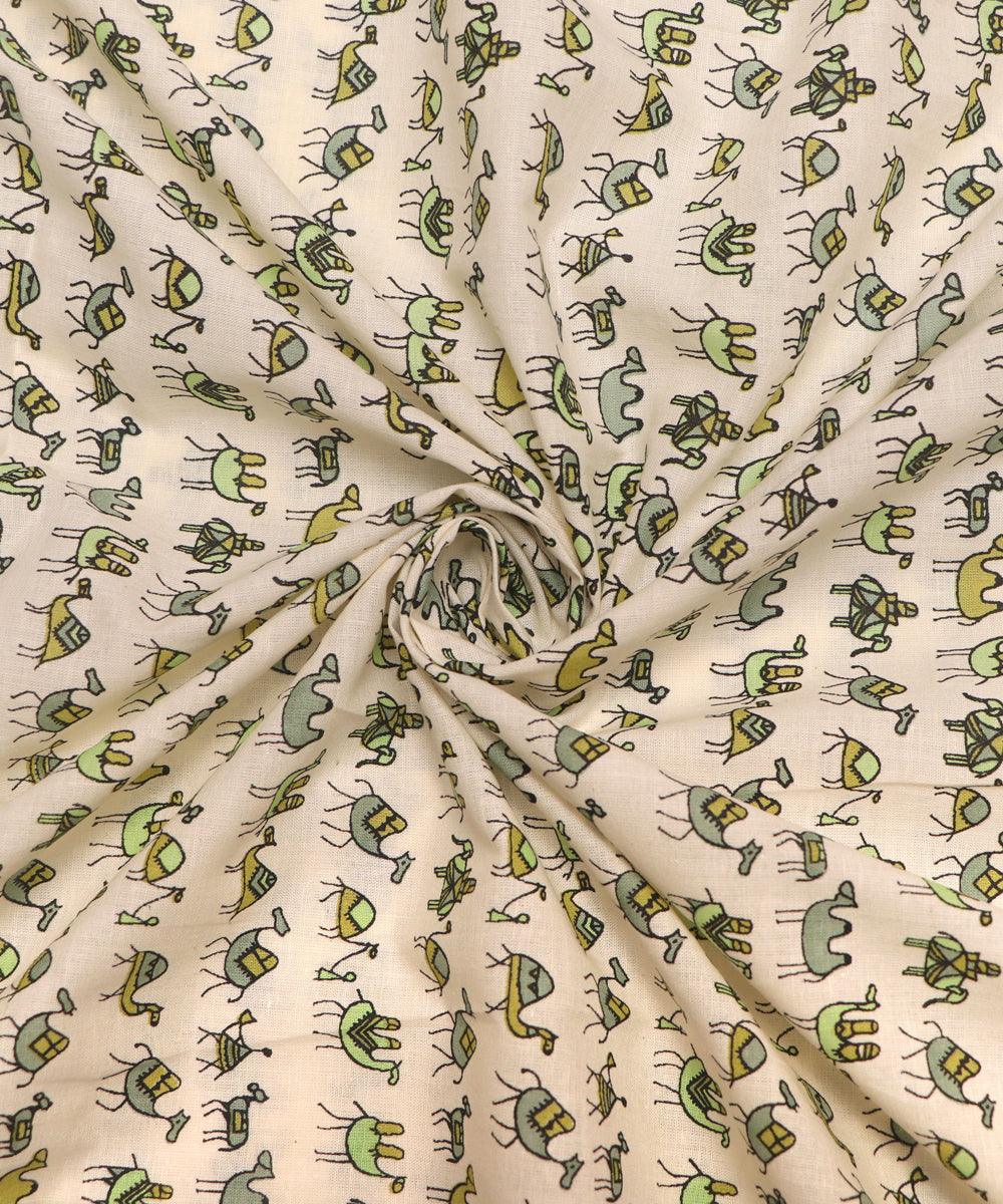 Off White Colour Animal Print Cotton Fabric
