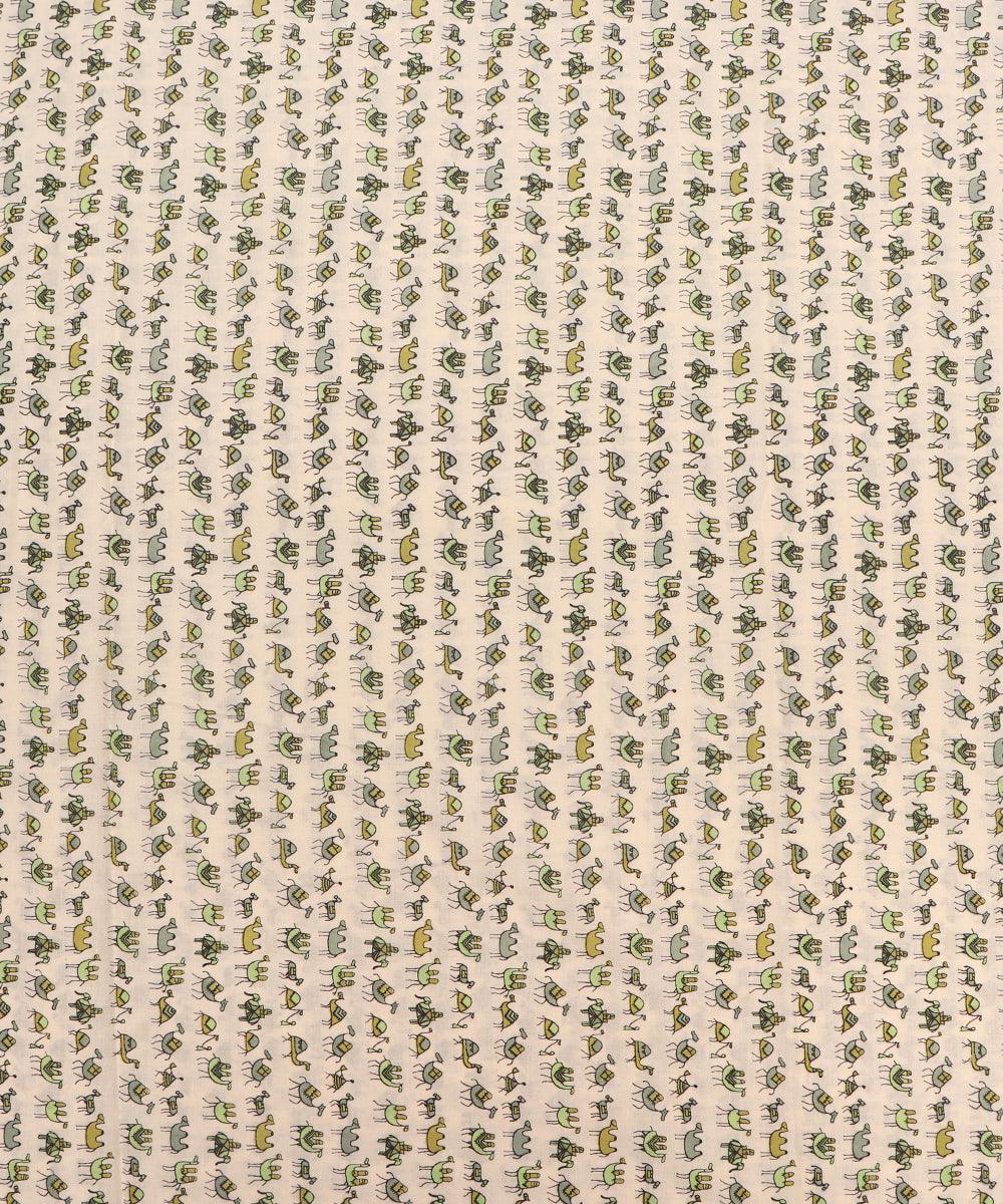 Off White Colour Animal Print Cotton Fabric