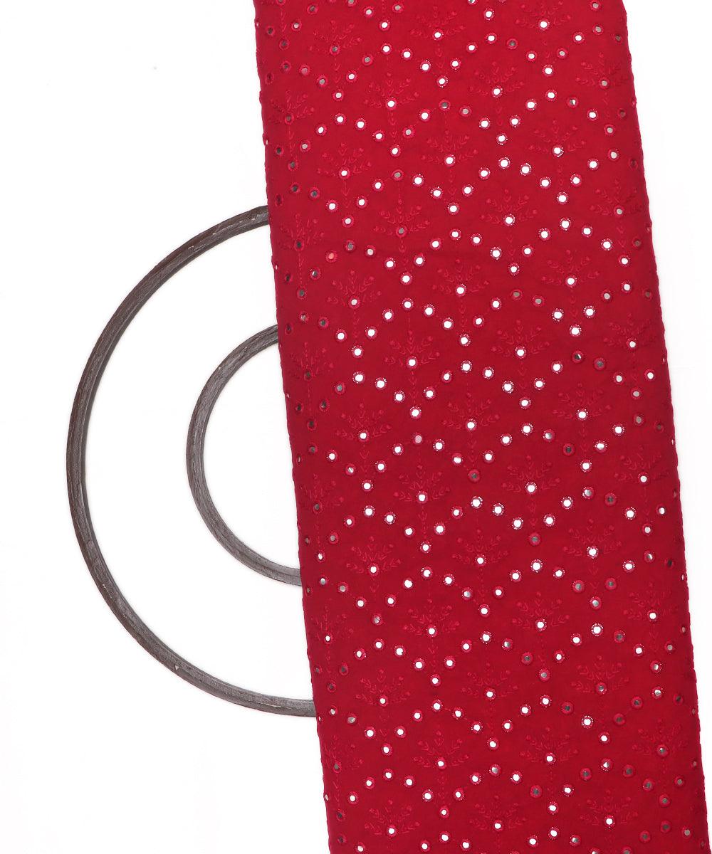 Maroon Colour Mirror Work Georgette Embroidery Fabric