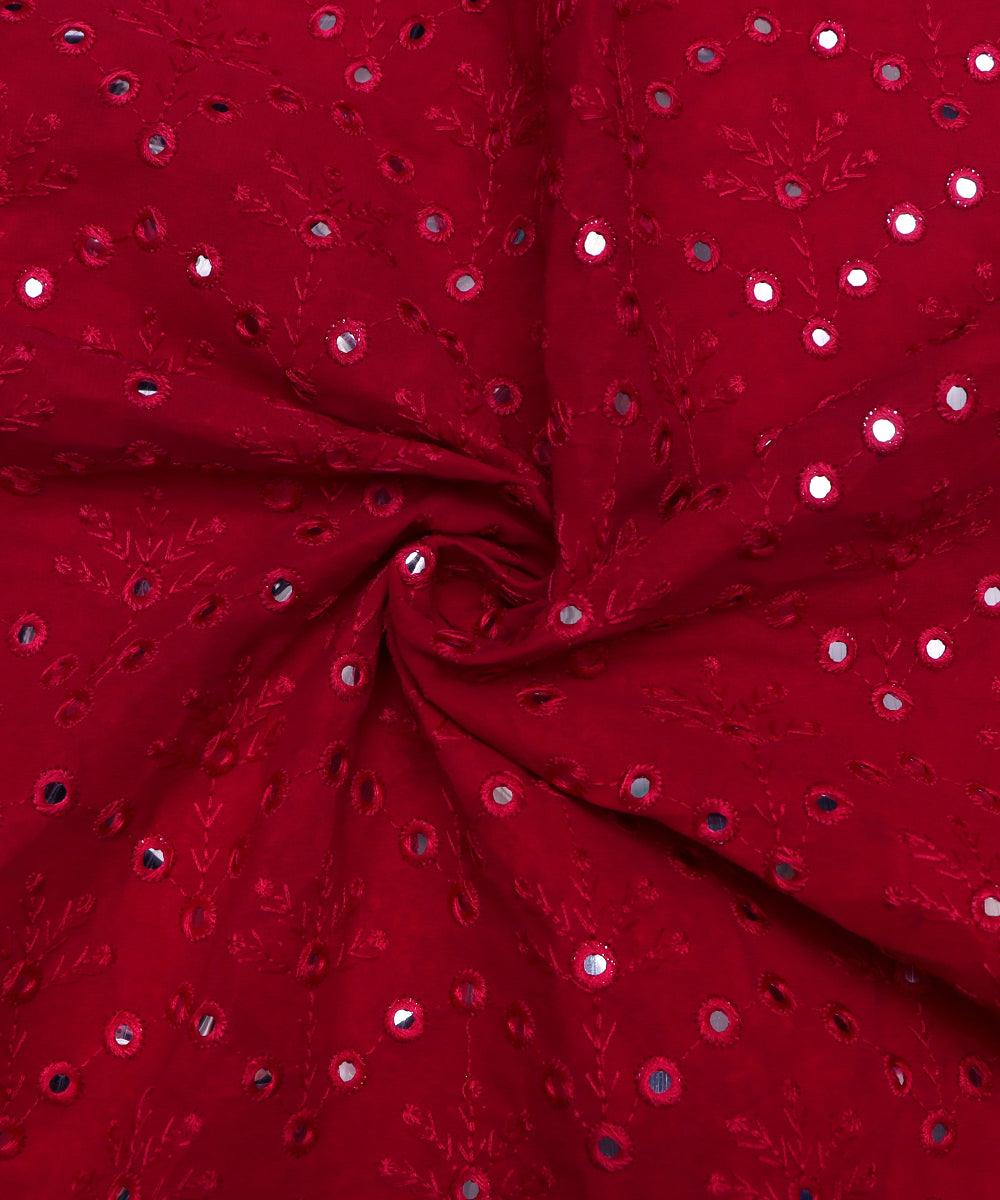 Maroon Colour Mirror Work Georgette Embroidery Fabric