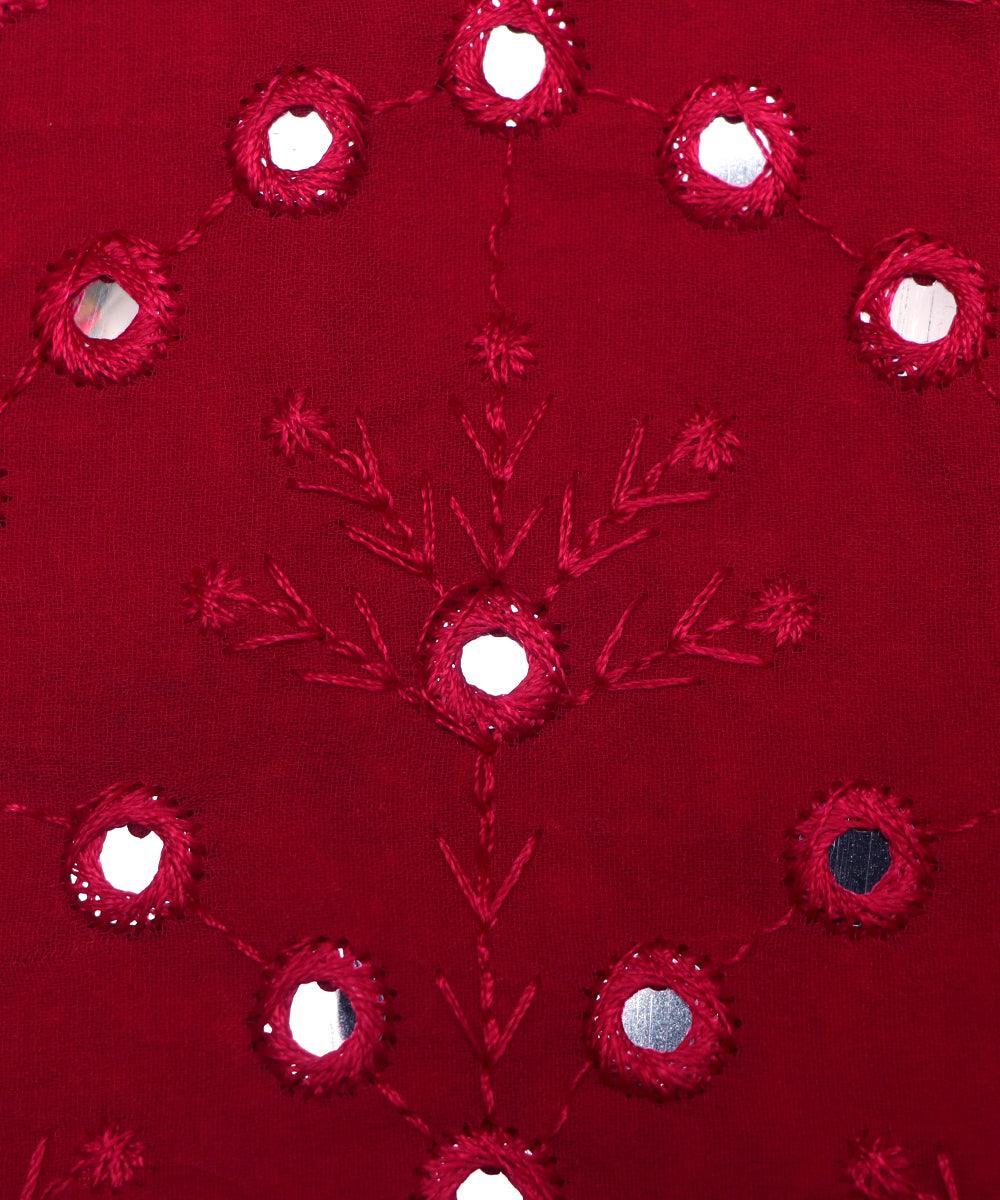 Maroon Colour Mirror Work Georgette Embroidery Fabric