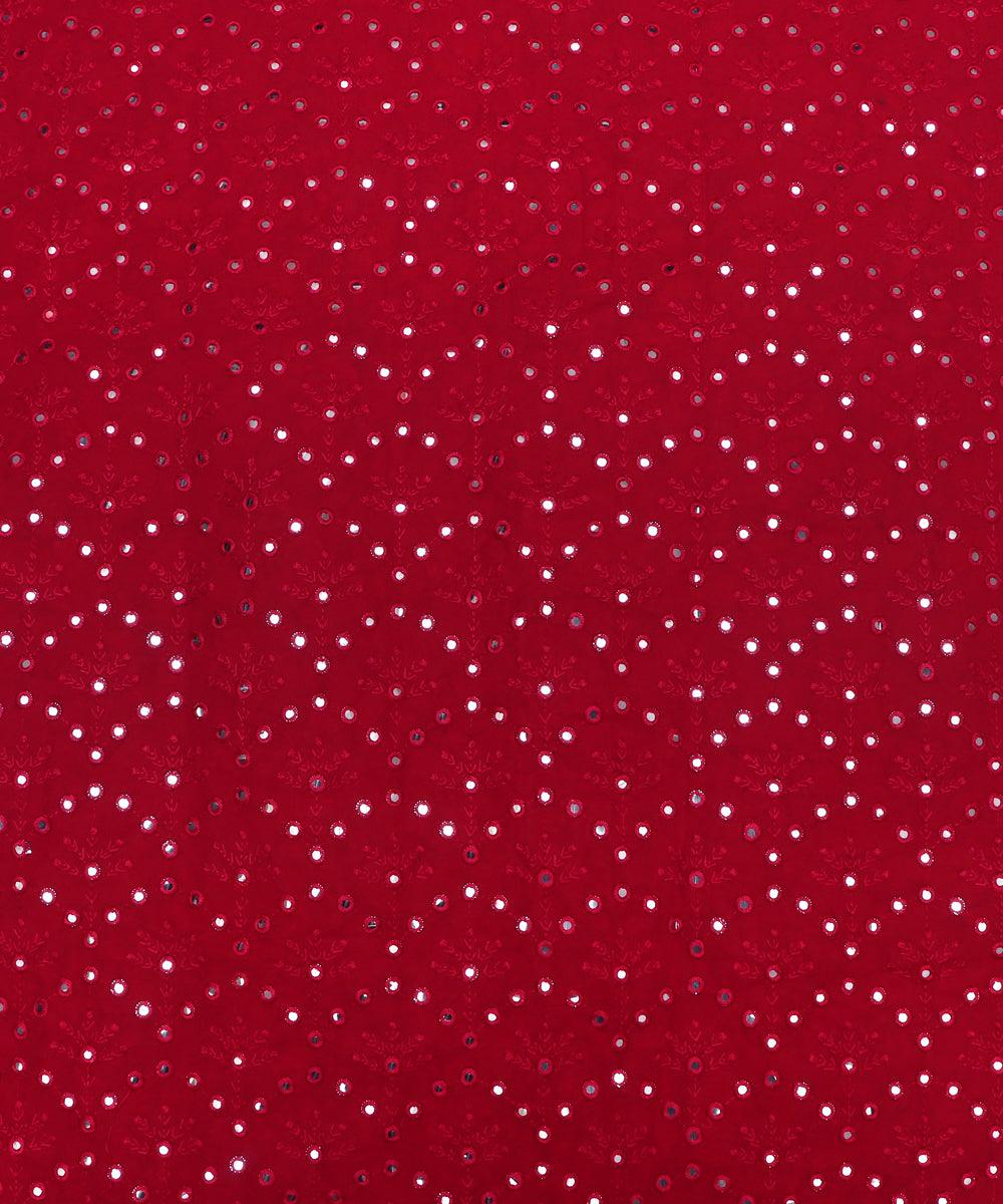 Maroon Colour Mirror Work Georgette Embroidery Fabric