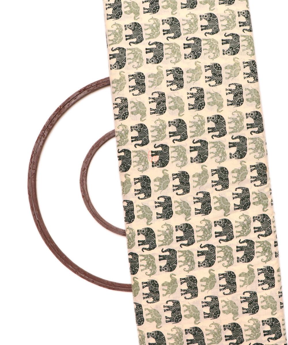 Off White Colour Animal Printed Cotton Fabric - Fabric Dekho