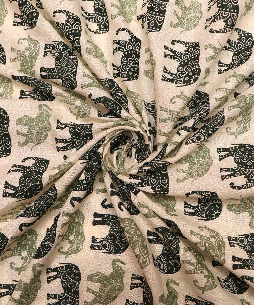 Off White Colour Animal Printed Cotton Fabric - Fabric Dekho