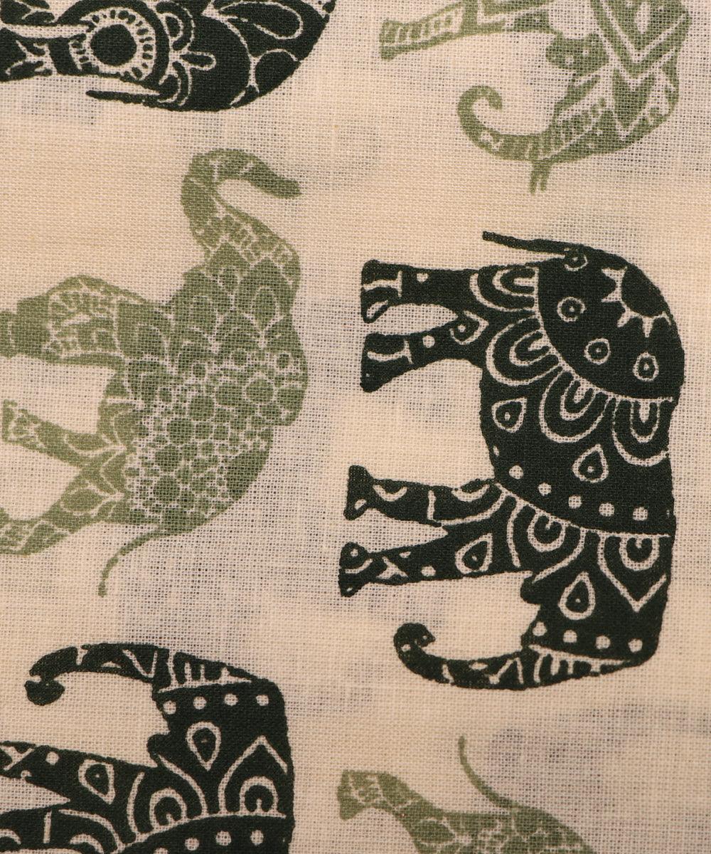 Off White Colour Animal Printed Cotton Fabric - Fabric Dekho