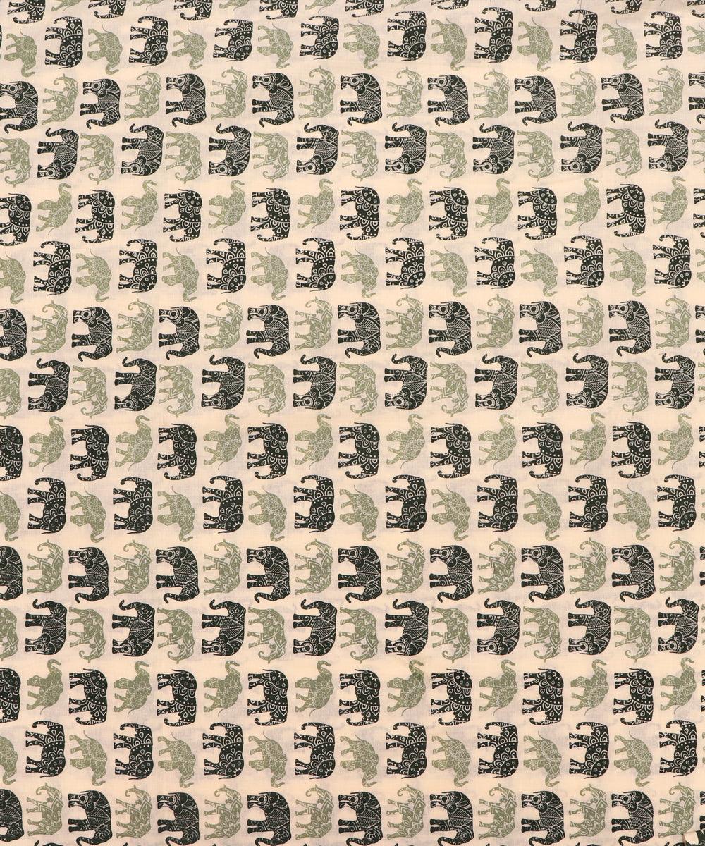 Off White Colour Animal Printed Cotton Fabric - Fabric Dekho