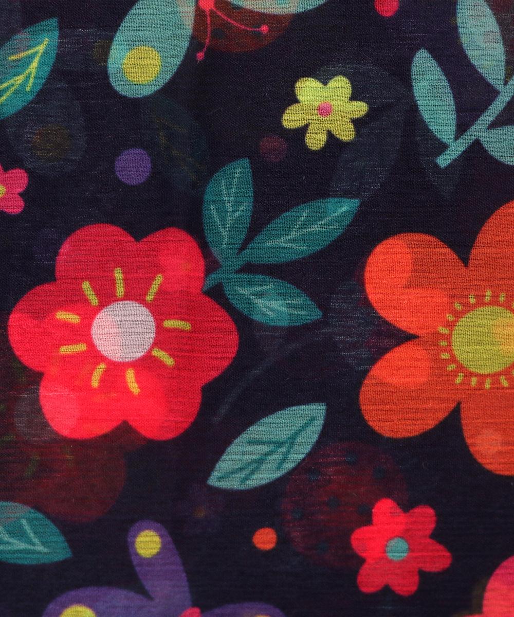Dark Blue Colour Floral Print Digital Print Chiffon Fabric - Fabric Dekho