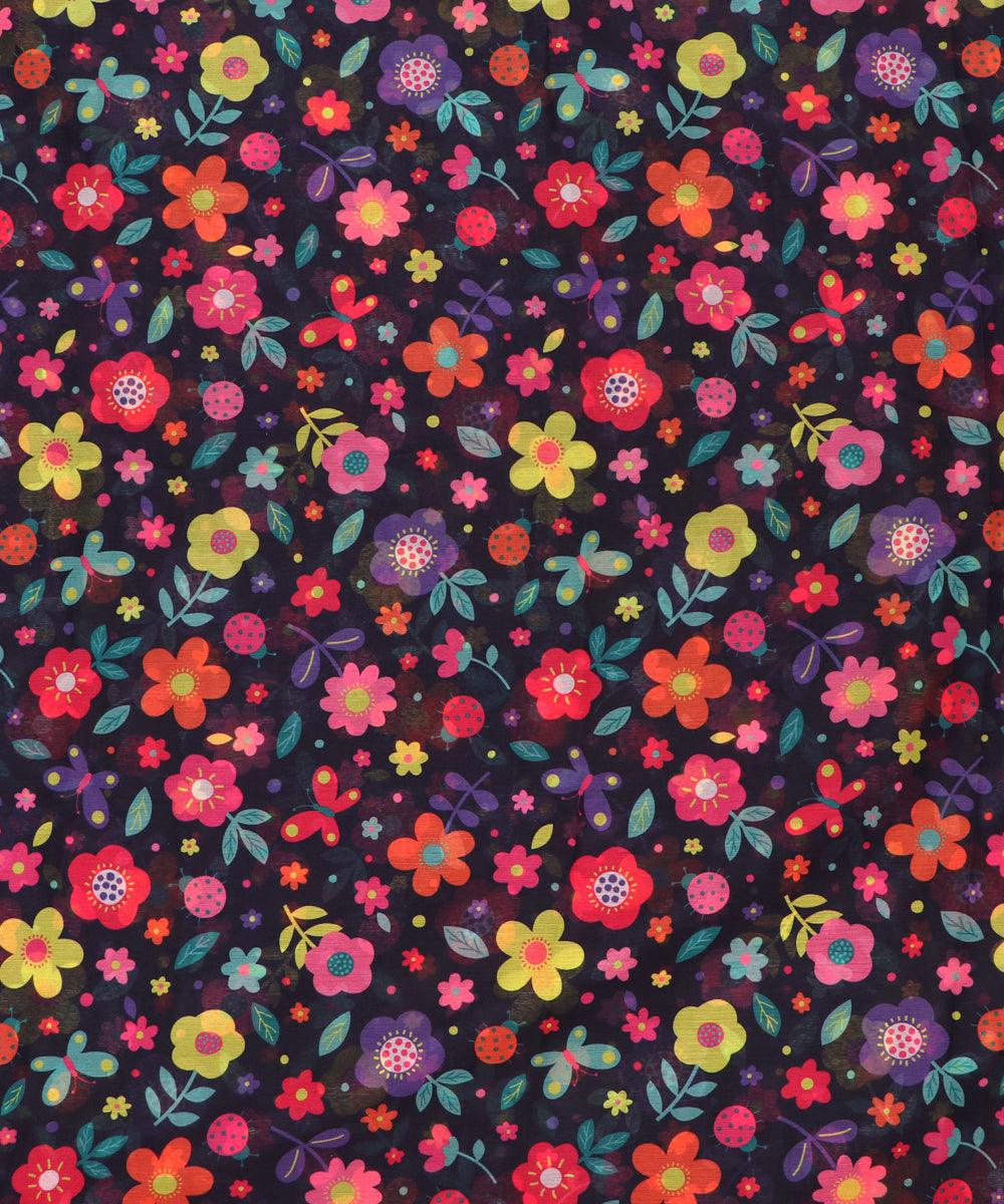 Dark Blue Colour Floral Print Digital Print Chiffon Fabric - Fabric Dekho