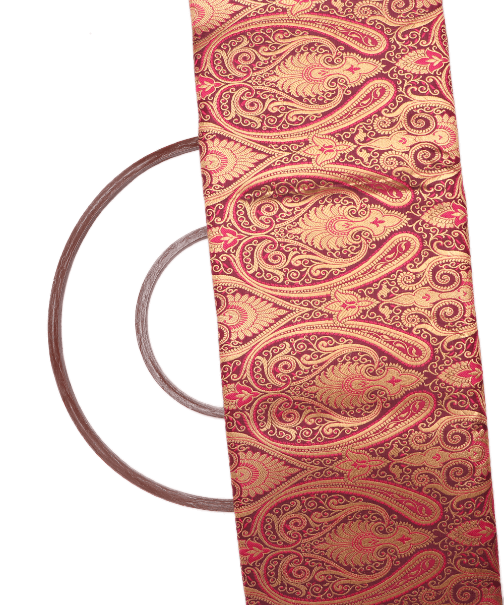 Maroon Colour Paisley Pattern Banarasi Brocade Silk Fabric