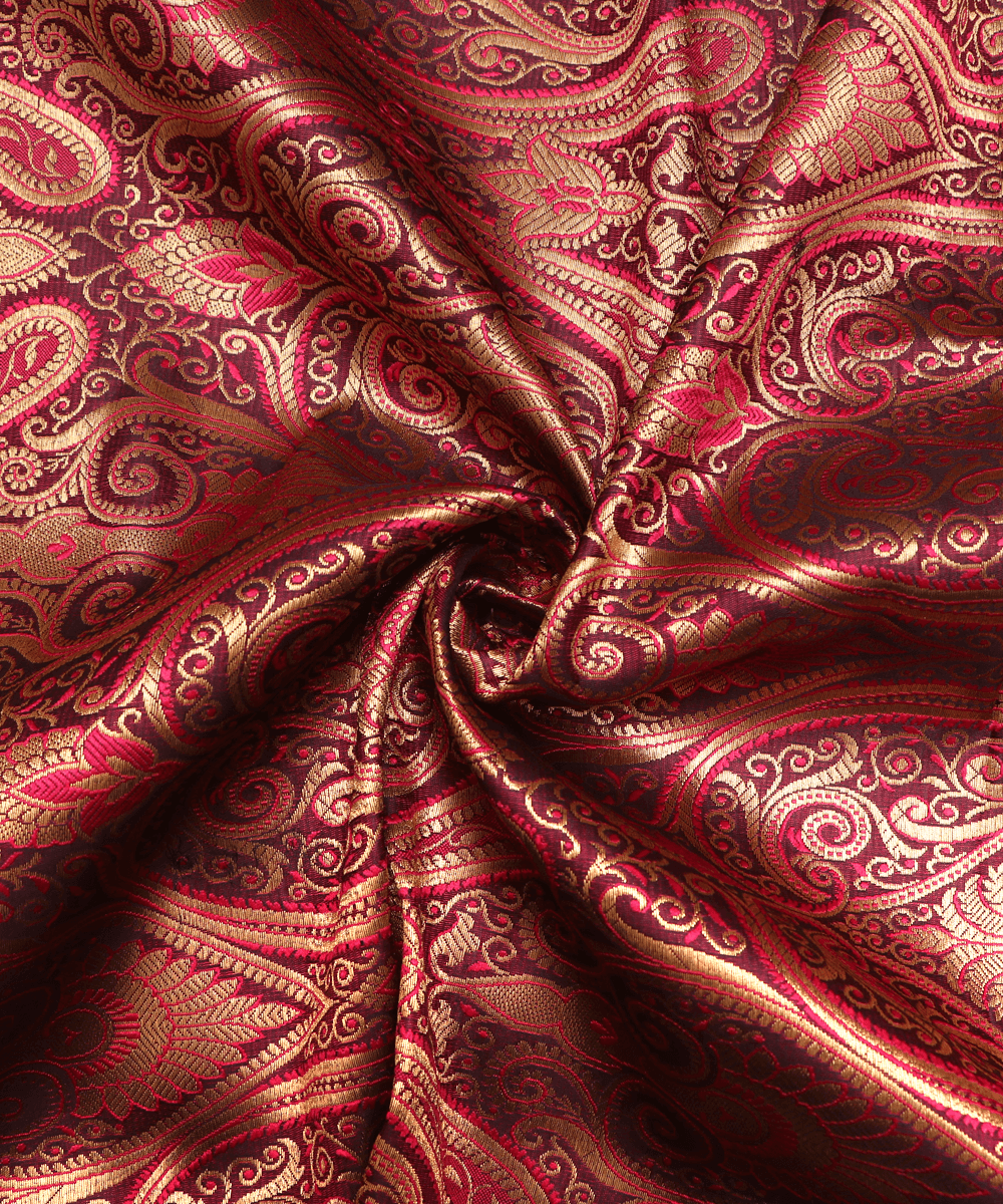 Maroon Colour Paisley Pattern Banarasi Brocade Silk Fabric