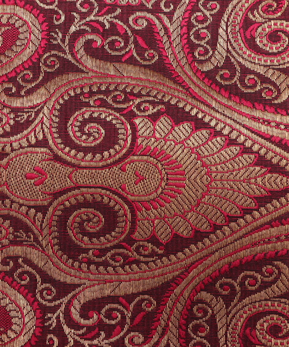 Maroon Colour Paisley Pattern Banarasi Brocade Silk Fabric