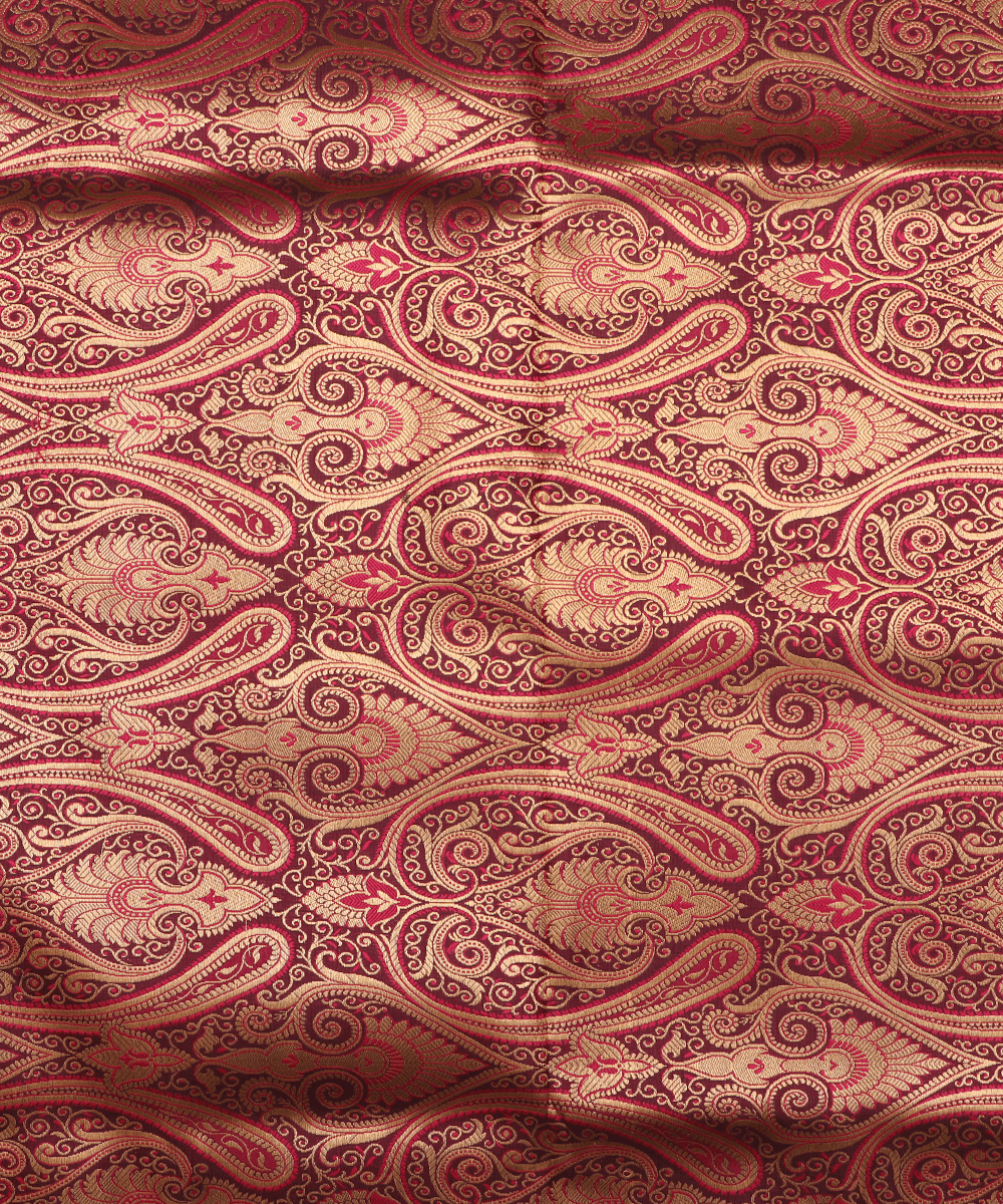 Maroon Colour Paisley Pattern Banarasi Brocade Silk Fabric