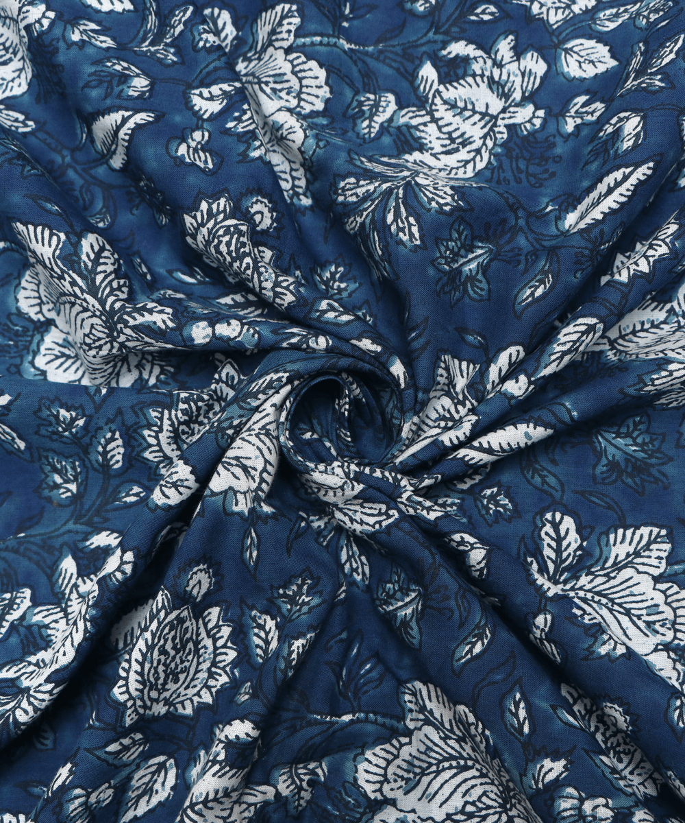 Blue Colour Floral Print Cotton Fabric