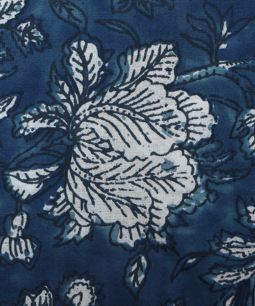 Blue Colour Floral Print Cotton Fabric