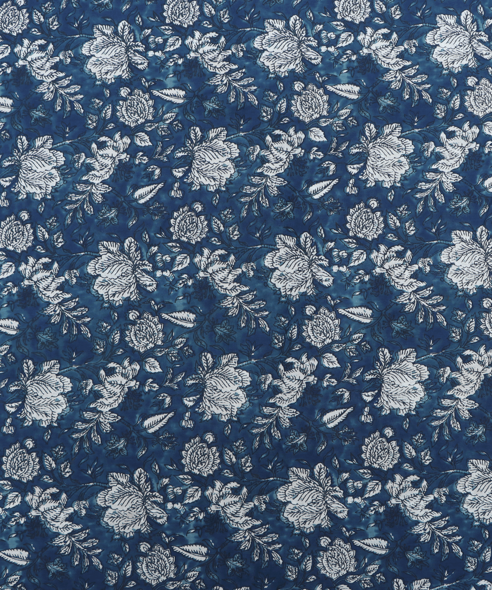 Blue Colour Floral Print Cotton Fabric