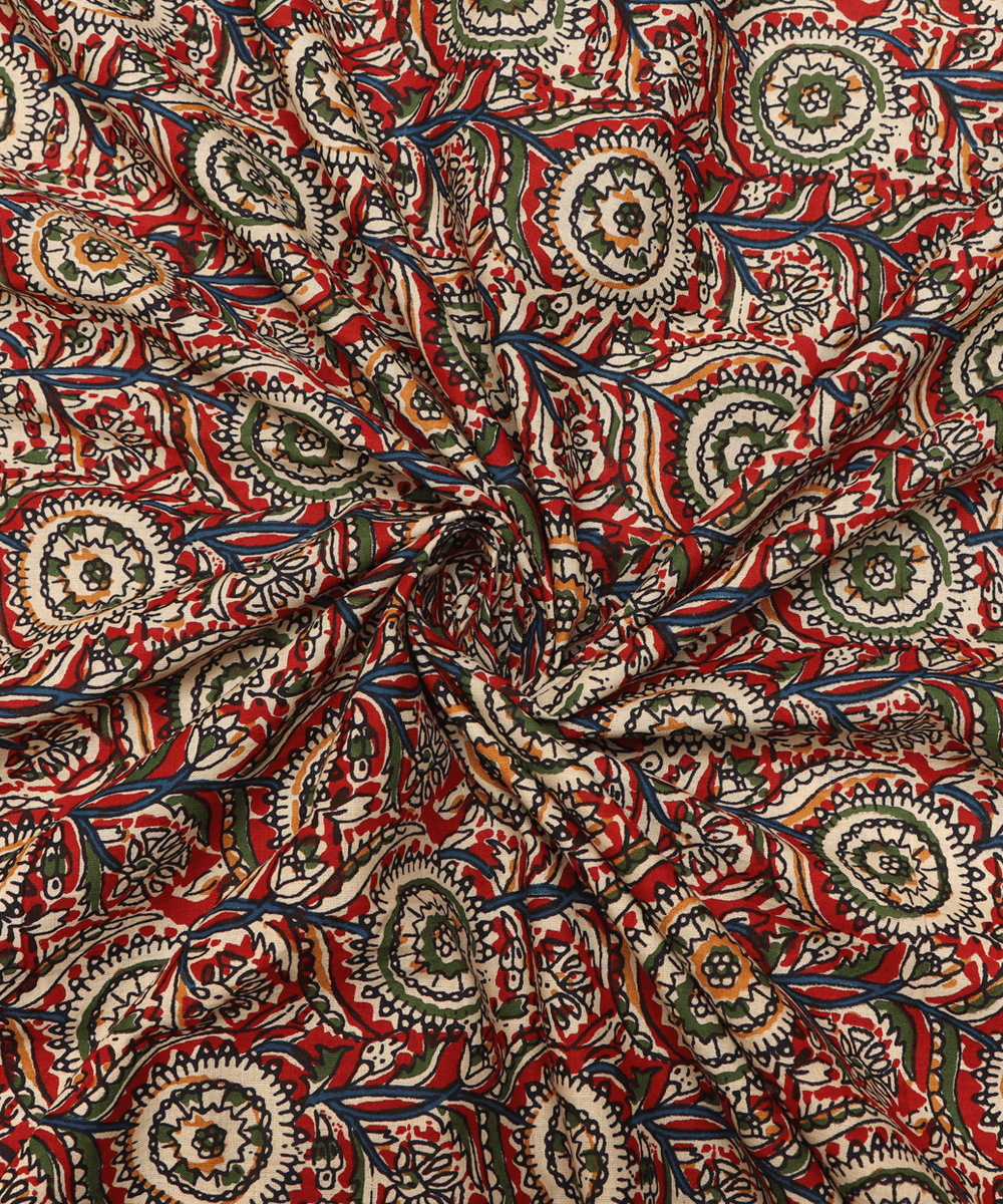 Red Colour Floral Print Cotton Fabric