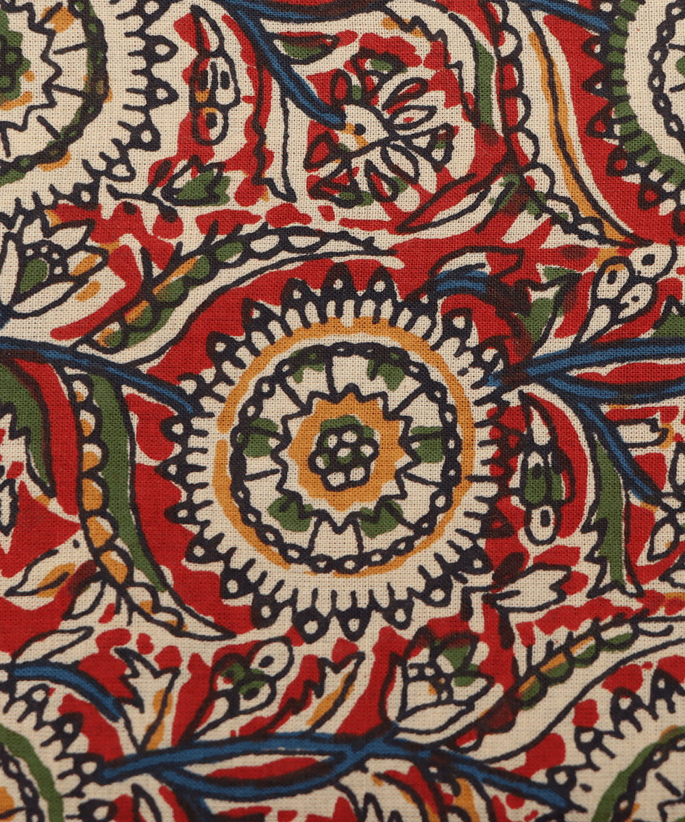 Red Colour Floral Print Cotton Fabric