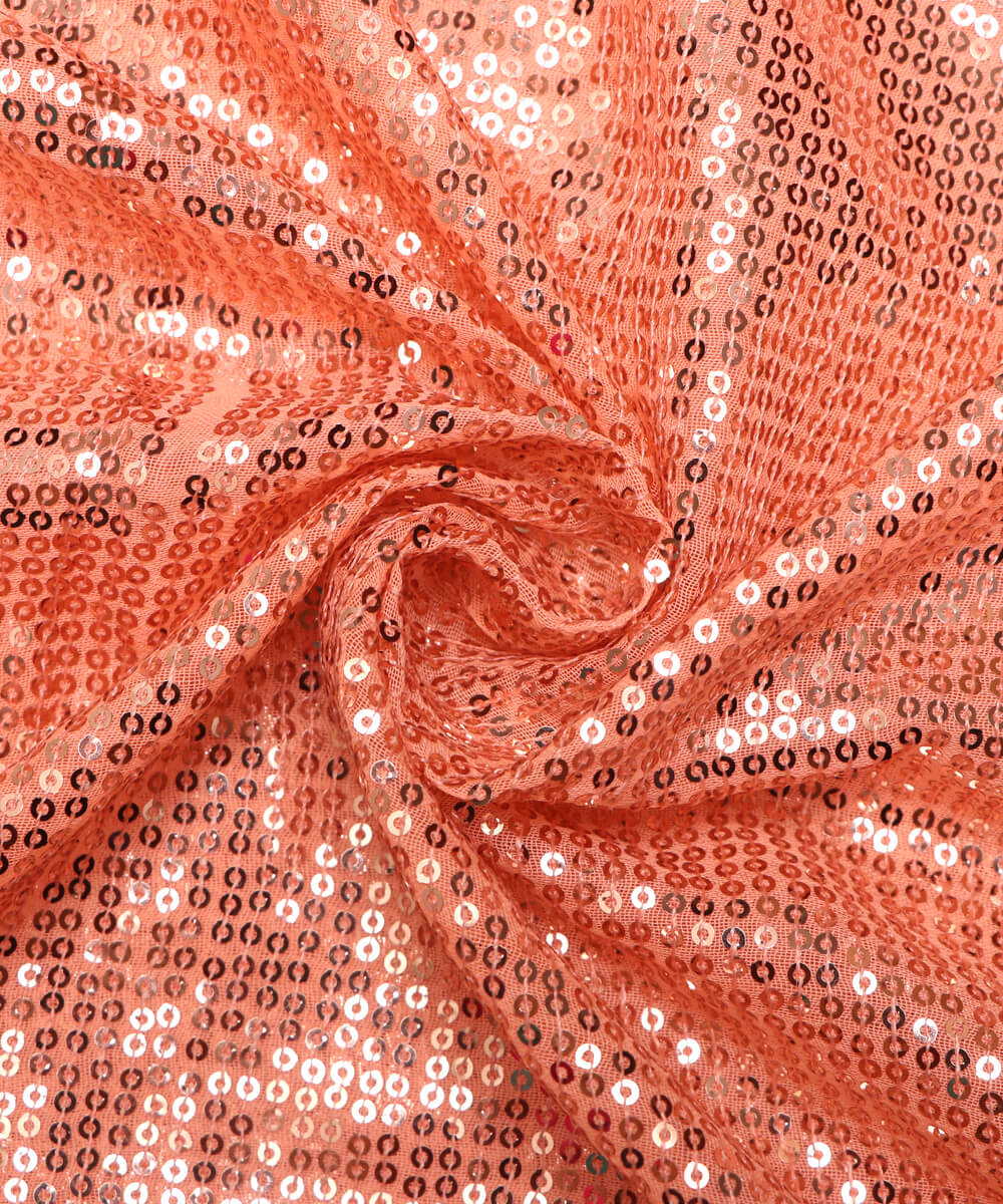 Peach Colour Small Sequin Georgette Embroidery Fabric