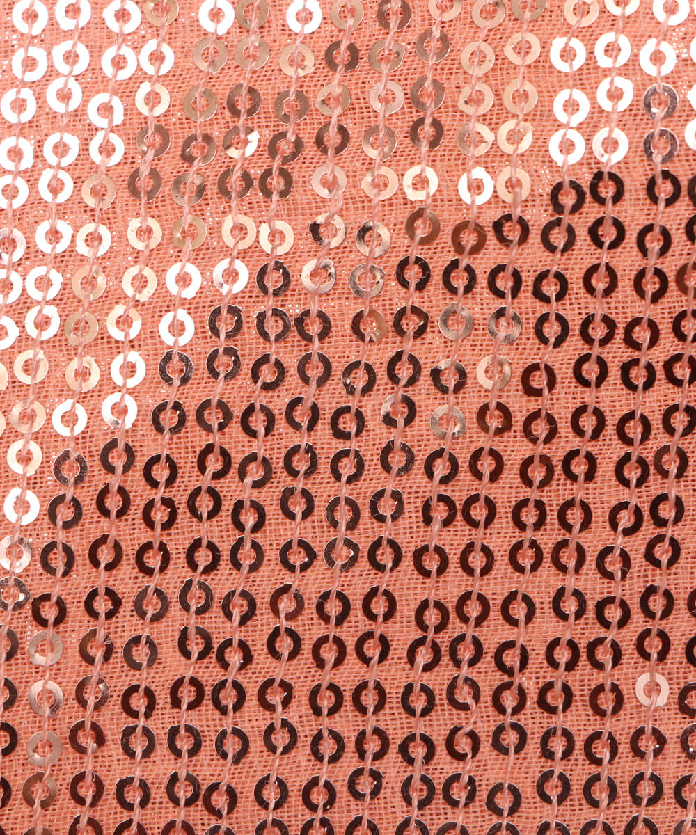 Peach Colour Small Sequin Georgette Embroidery Fabric