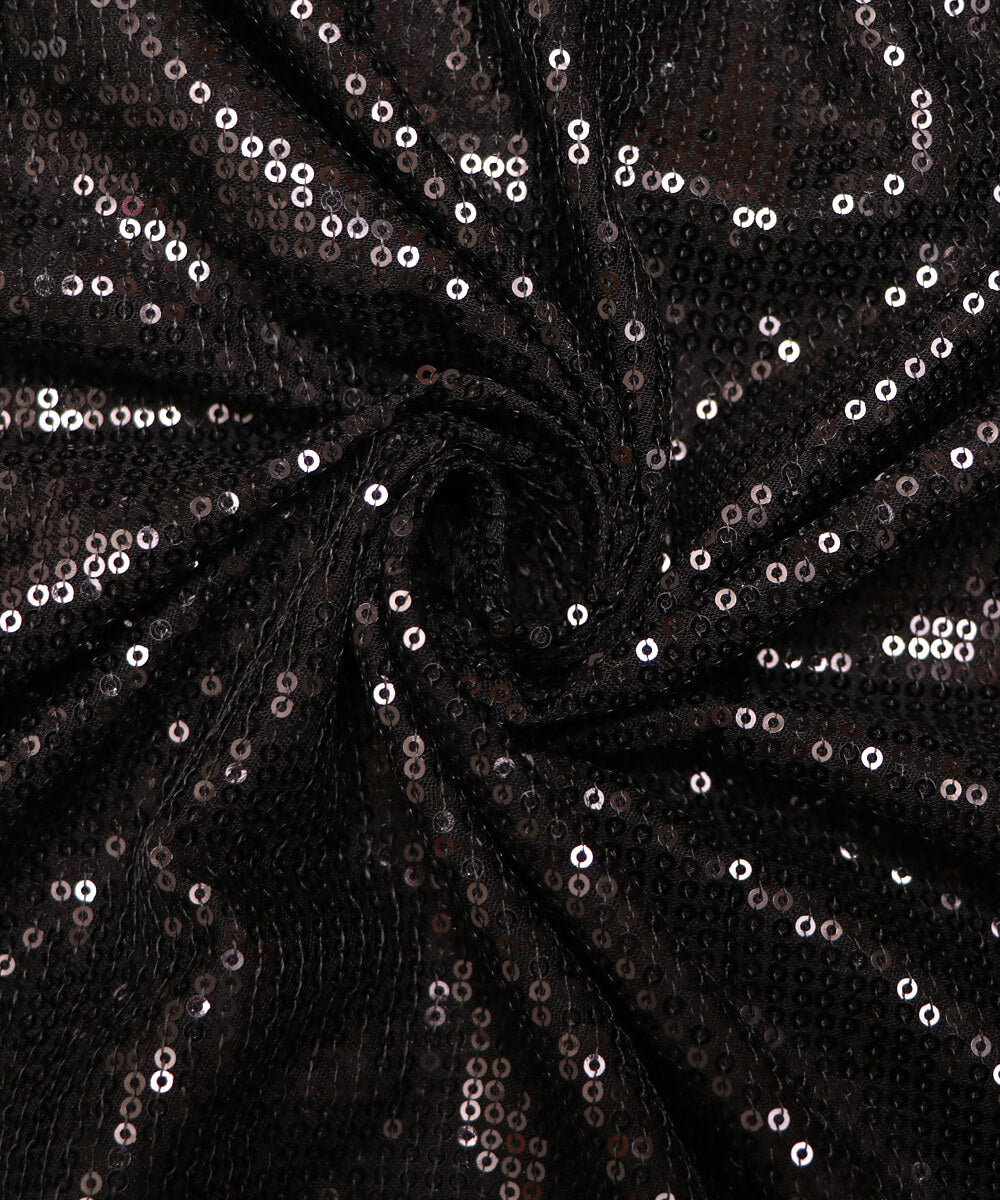 Black Colour Small Sequin Georgette Embroidery Fabric