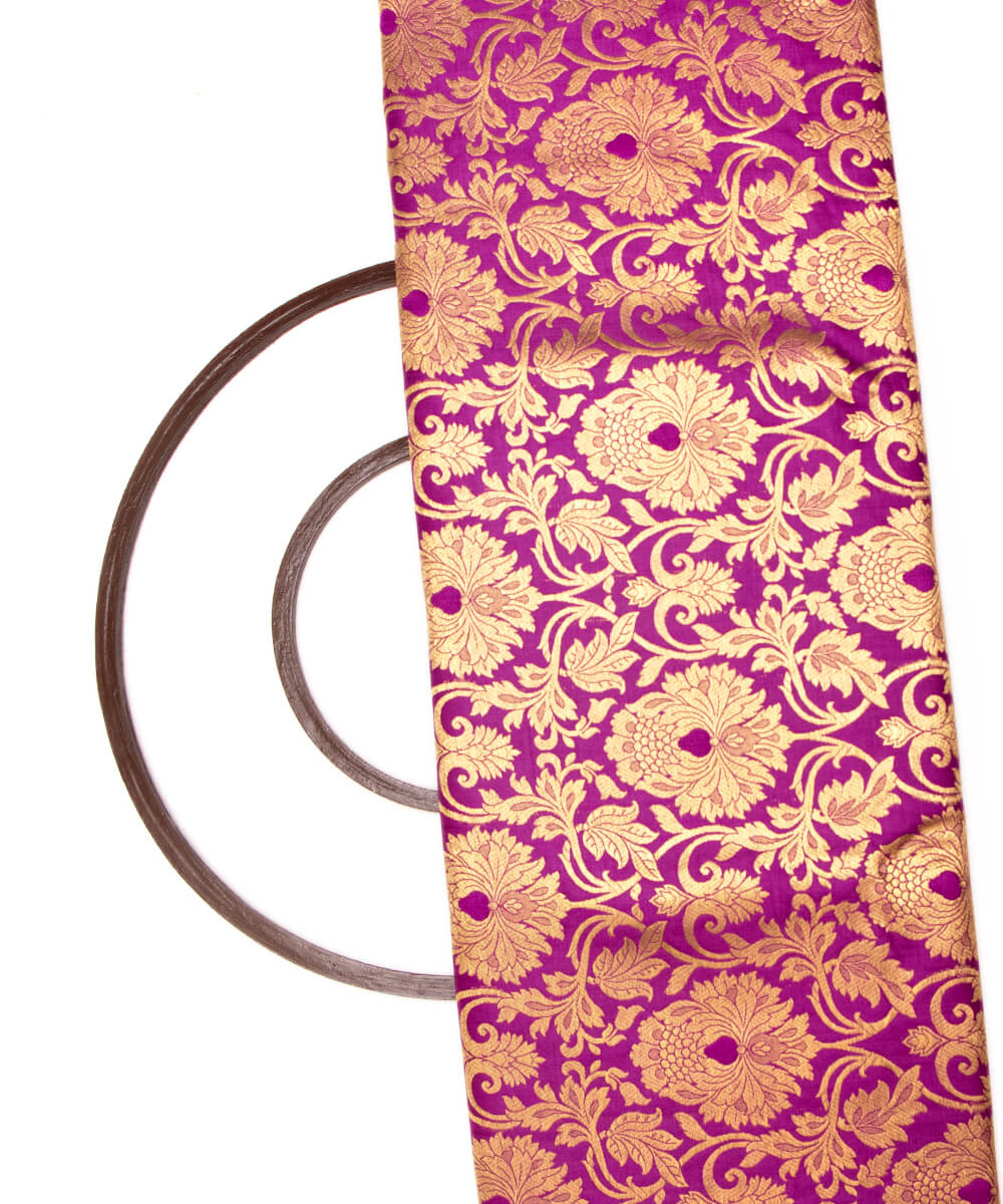 Purple Colour Floral Design Banarasi Brocade Silk Fabric