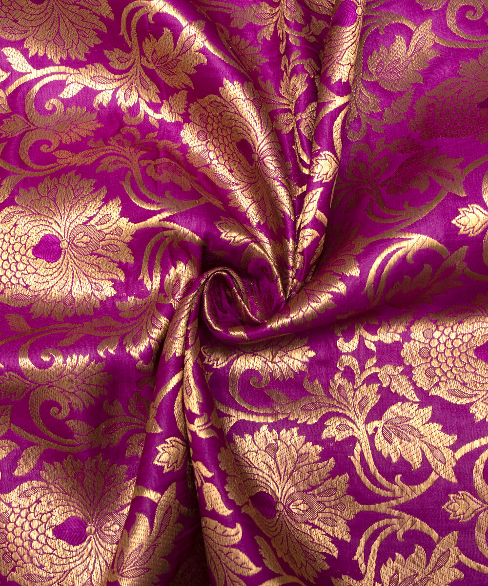 Purple Colour Floral Design Banarasi Brocade Silk Fabric