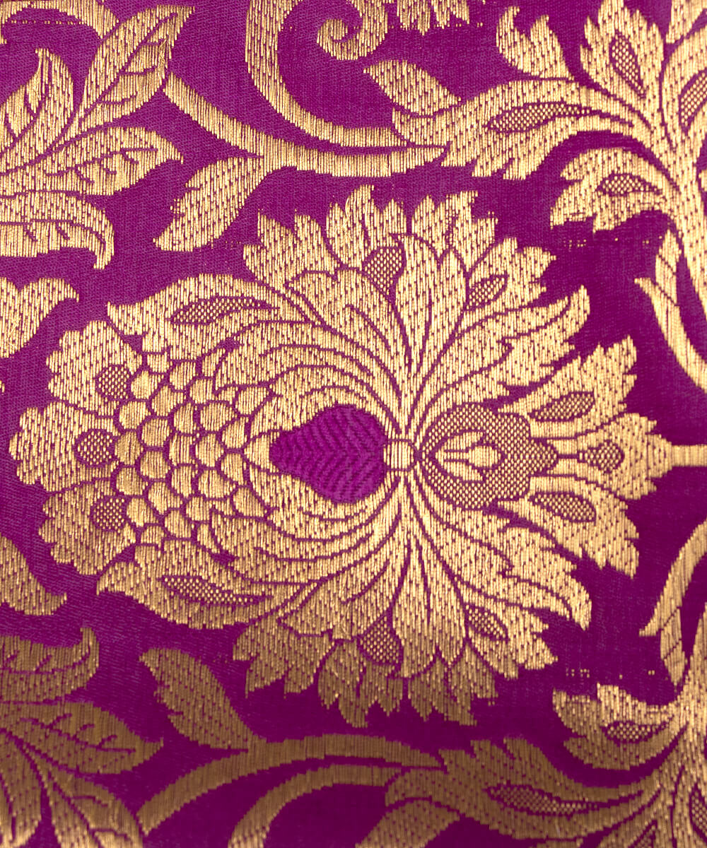 Purple Colour Floral Design Banarasi Brocade Silk Fabric