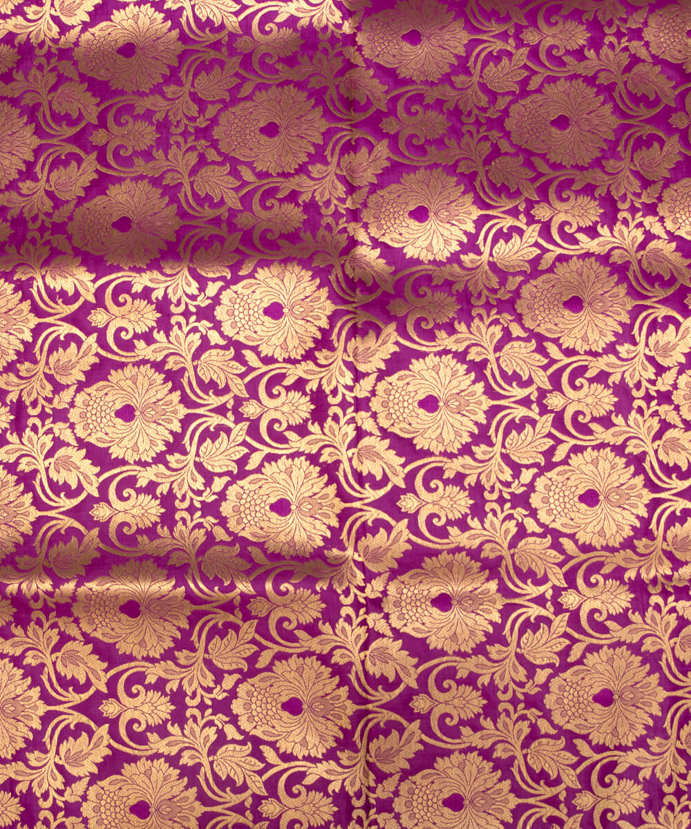 Purple Colour Floral Design Banarasi Brocade Silk Fabric