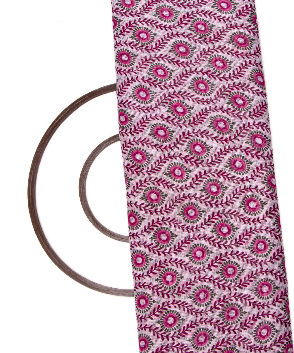 White Colour Floral Print Kota Doria Fabric