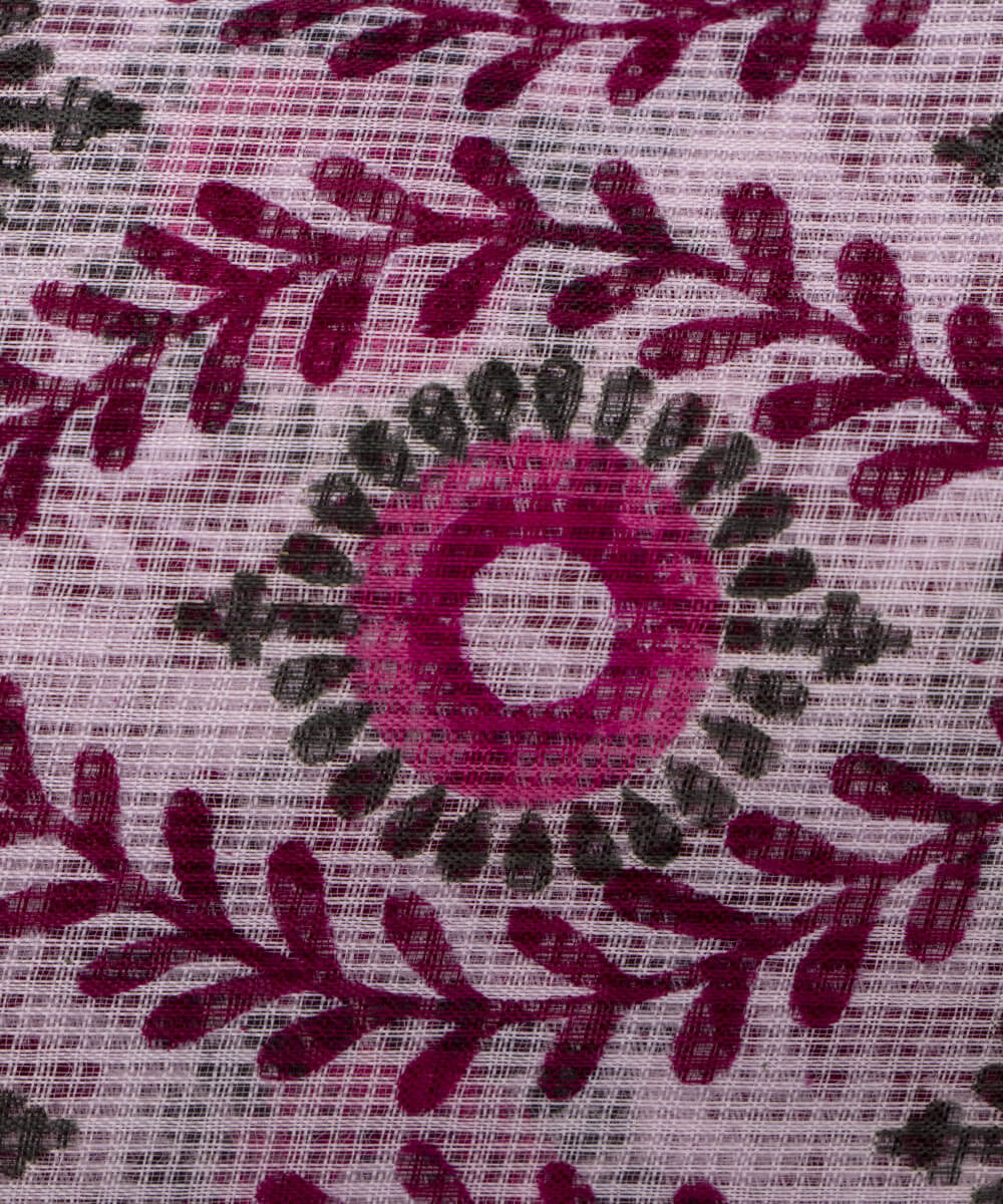 White Colour Floral Print Kota Doria Fabric