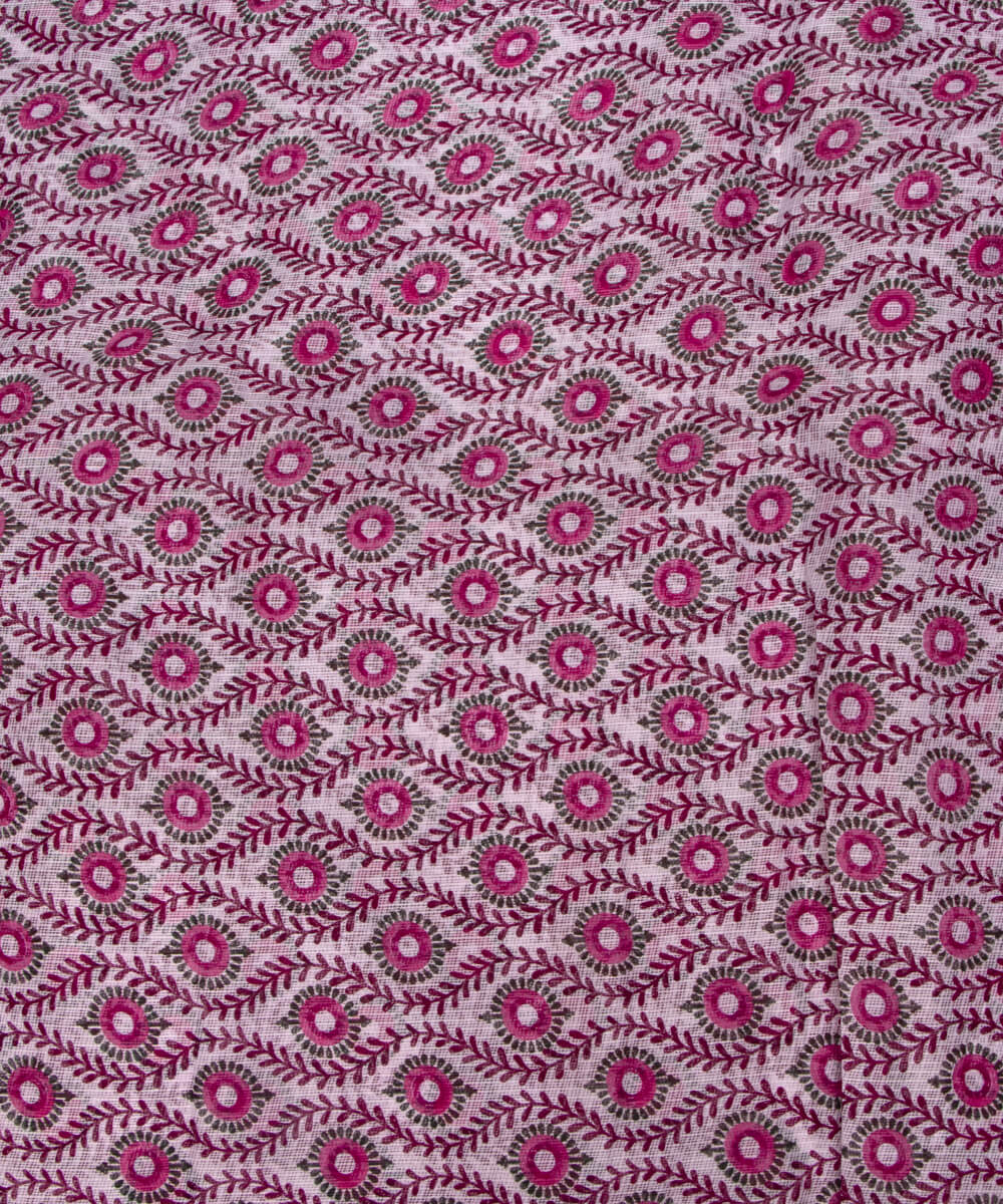 White Colour Floral Print Kota Doria Fabric