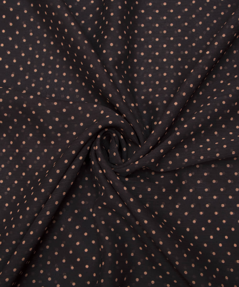 Black Colour Polka Print Chiffon Fabric