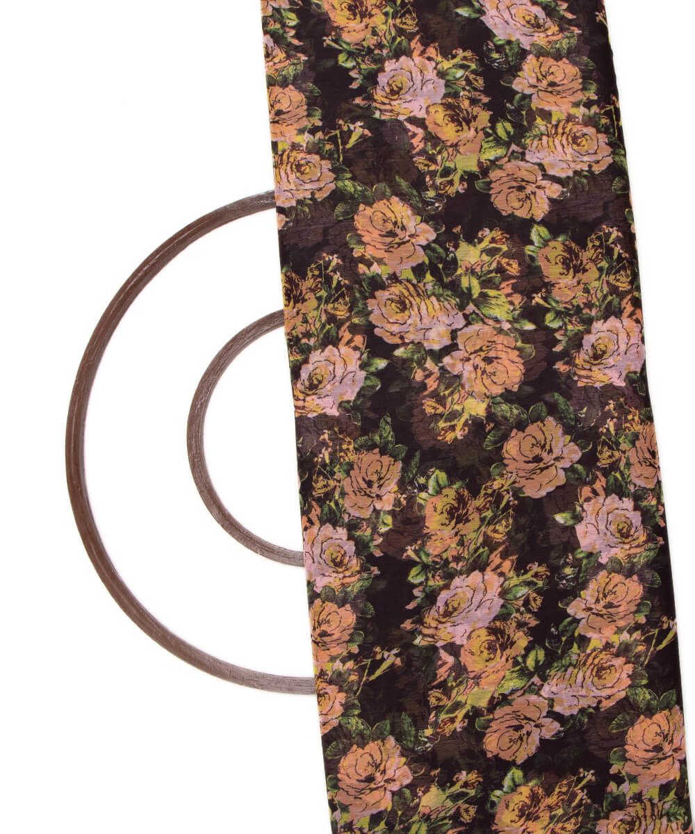 Black Colour Floral Print Chiffon Fabric