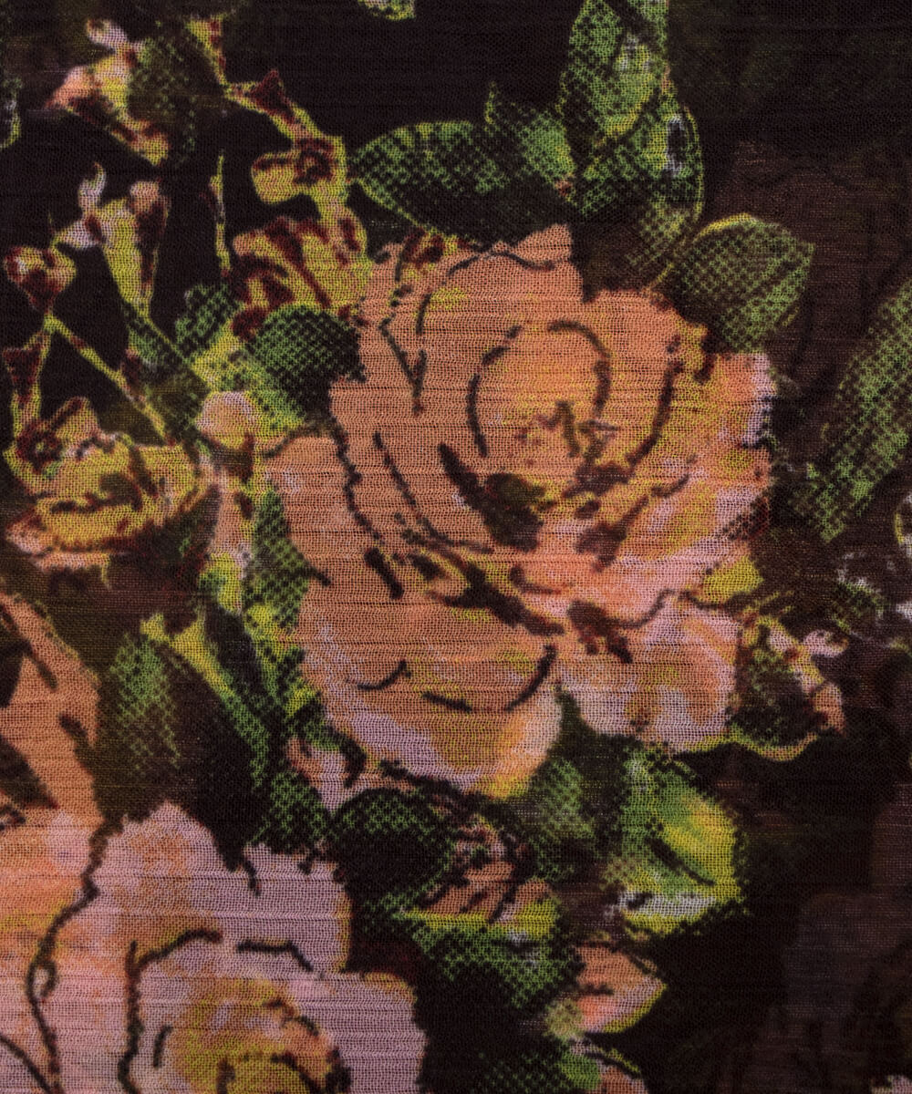 Black Colour Floral Print Chiffon Fabric