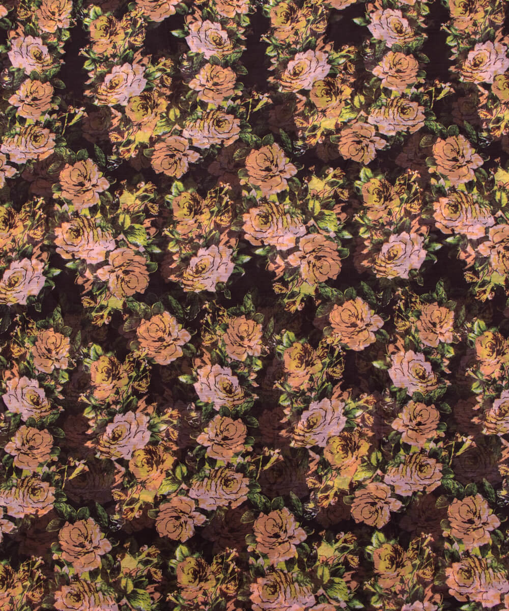 Black Colour Floral Print Chiffon Fabric