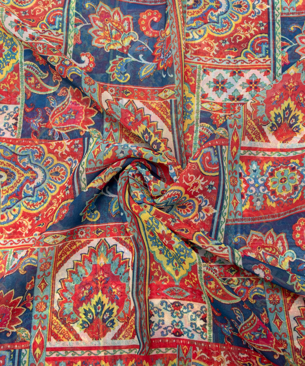 Multi Colour Abstract Print Georgette Fabric