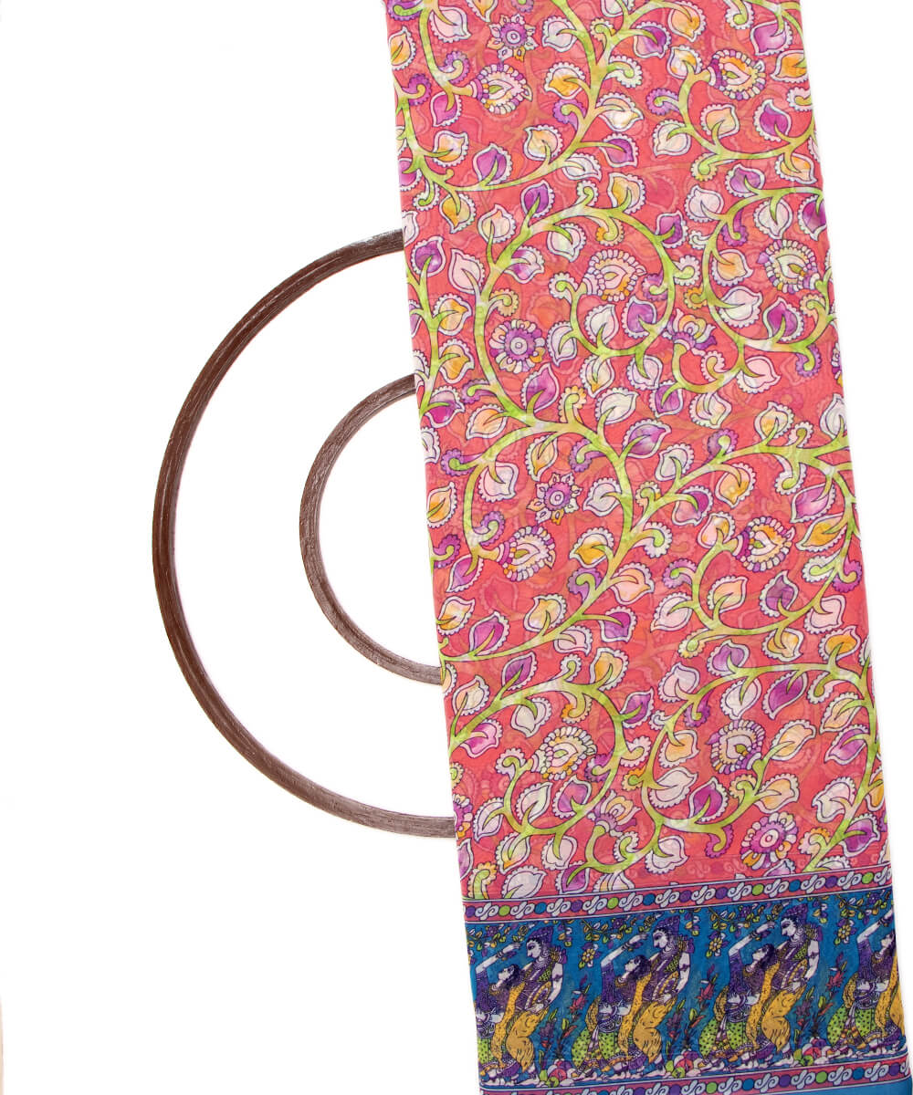 Pink Colour Leaf Print Georgette Fabric
