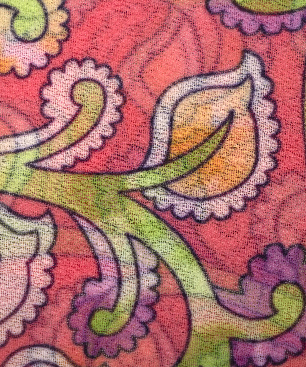 Pink Colour Leaf Print Georgette Fabric
