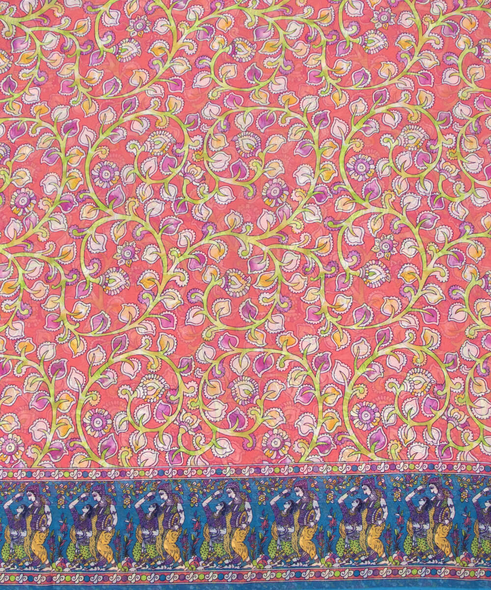 Pink Colour Leaf Print Georgette Fabric