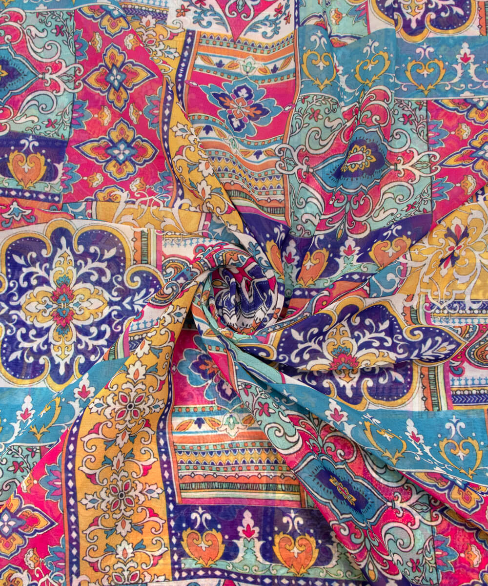 Multi Colour Abstract Print Georgette Fabric